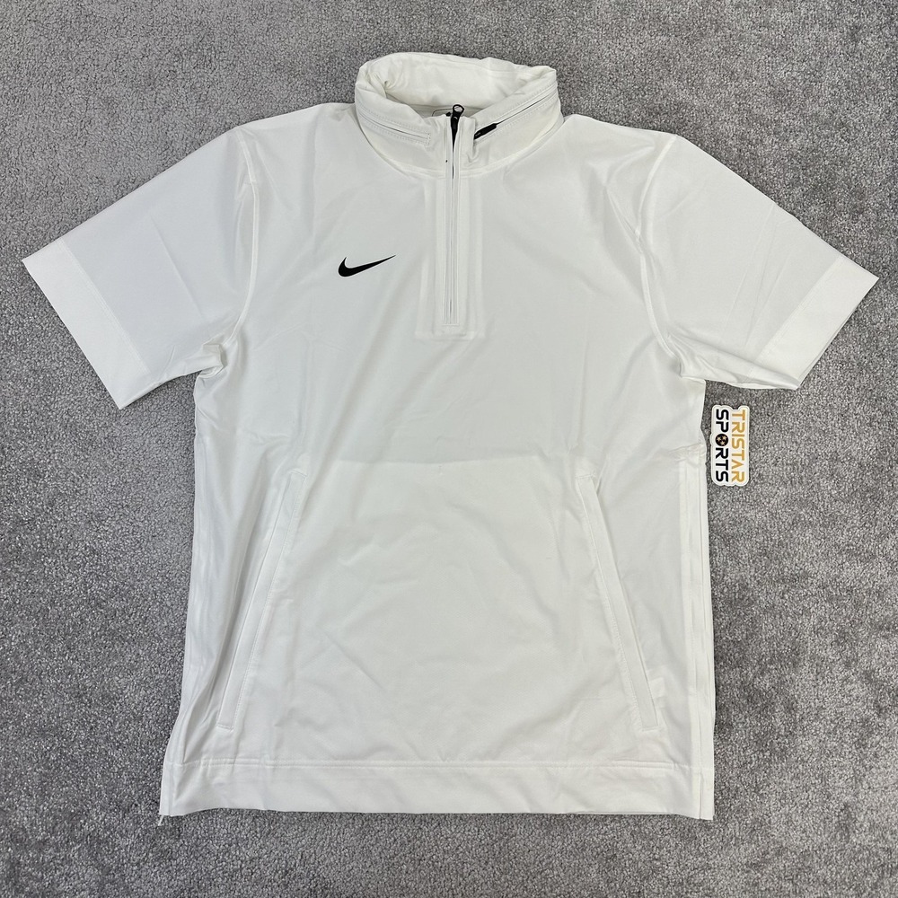 Nike Football Coaches Jacket Mens Medium White Black 1/4 Zip Hooded Pullover